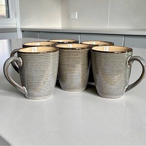 Set of 6 Sango Roma Sage Coffee Mugs | 4814 Stoneware Green/Tan